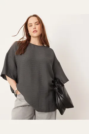 ASOS Curve - og vævet T-shirt med tekstur og firkantet pasform-Multifarvet