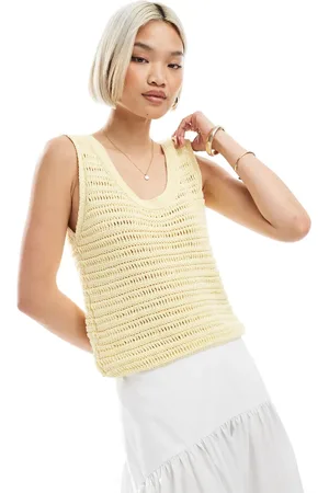 ASOS Lysegul hæklet strikket tanktop med dyb rund hals