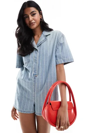 ASOS Stribet blå skjorte-playsuit med firkantet pasform i denim