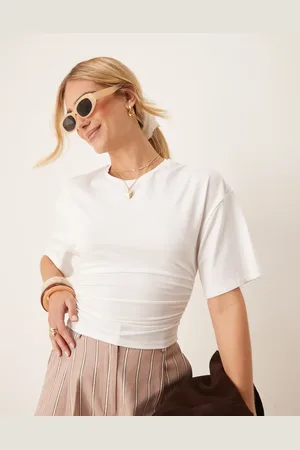 Gina Tricot Offwhite og blød top med rynker-Hvid