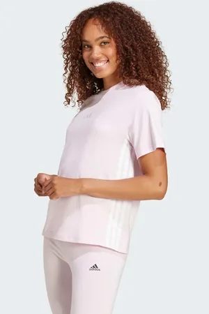 adidas Essentials - Lyserød bomulds-T-shirt med 3 hvide striber