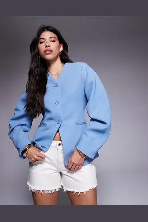 River Island Lyseblå skræddersyet blazer med pufærmer
