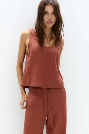 Pull&Bear Cropped ærmeløs top i hør