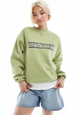 Daisy Street -grøn oversized sweatshirt med grafik