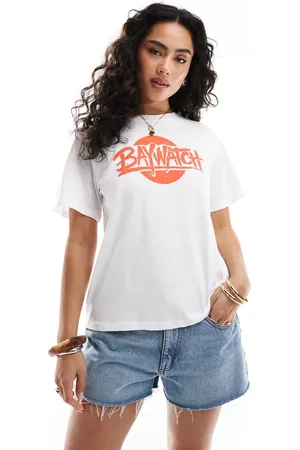 Pieces® Hvid T-shirt i boyfriend fit med"Baywatch"-grafik