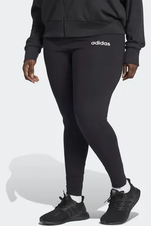 adidas Essentials - Sorte plus size-leggings i bomuld med hvidt logo