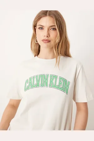 Calvin Klein Calvin Klein - Råhvid T-shirt med mintgrønt college-logo