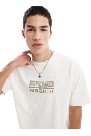 Hollister Cremehvid T-shirt med lokationsmotiv i kraftigt stof i firkantet pasform-Neutral