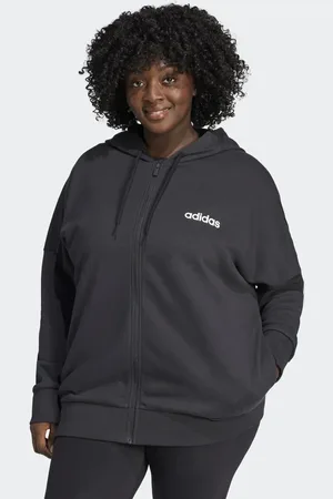 adidas Essentials - Sort hættetrøje med frotté-for, lynlås og hvidt logoprint