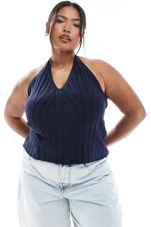 ASOS ASOS DESIGN Curve - top med halterneck i bred ribstrik