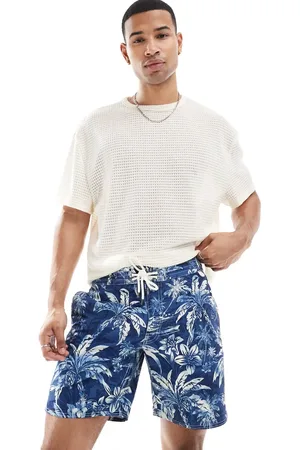 Ralph Lauren Blå lange badeshorts med ikonlogo og palmeprint