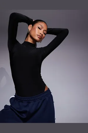 ASOS Tætsiddende bodystocking med høj hals, lange ærmer og dobbeltlag i