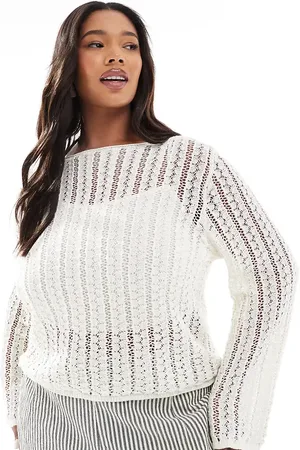 Pieces® Pieces Curve - Hvid hæklet strikket croptop med striber
