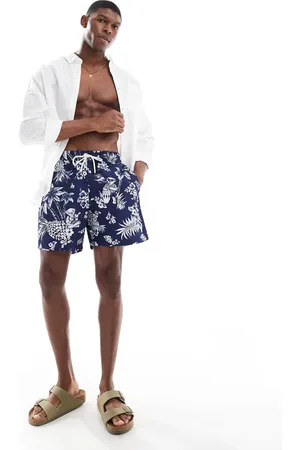 Ralph Lauren Traveler - badeshorts med klassisk snit og tofarvet bjørneprint og ikonlogo-Marineblå
