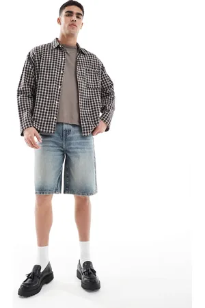 ASOS Jorts i denim i lys vask med farveskær i længere længde-Blå