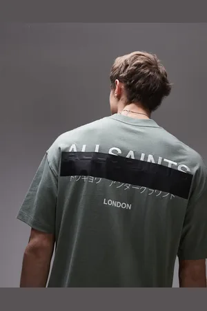 AllSaints Redact - Oversized og grøn T-shirt med logobrodering