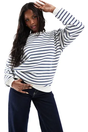 Daisy Street Oversized og hvid sweatshirt med blå striber-Multifarvet