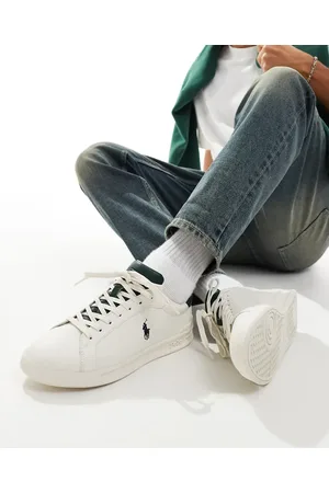 Ralph Lauren Heritage Court - Hvide sneakers i læder med marineblå/grønne logodetaljer