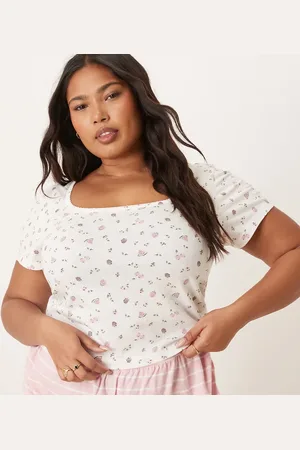 ASOS ASOS DESIGN Curve - Mix og match - Pyjamas-T-shirt med frugt- og småblomstret print-Multifarvet