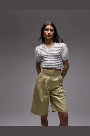 & OTHER STORIES Lysegule longline-bermudashorts med bælte i hørblanding-Grøn