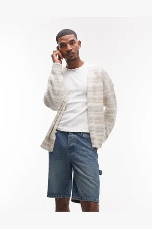 Topman Mellemvasket blå tømrershorts i denim