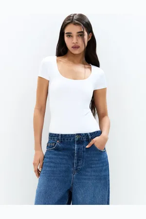Pull&Bear Kortærmet bodystocking med dyb rund hals i polyamid