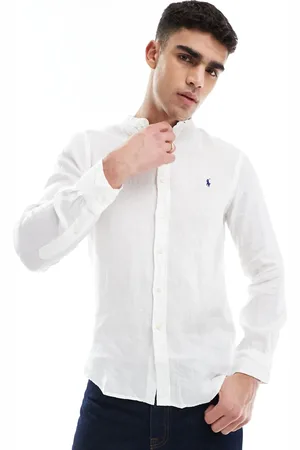 Ralph Lauren Skjorte med grandad-krave og ikonlogo i hør i slim fit