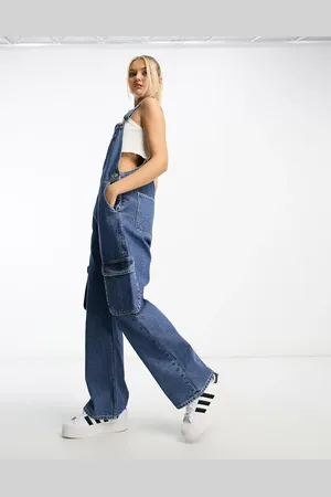 Dr Denim Mellemblå overalls med lige ben i cargo-stil