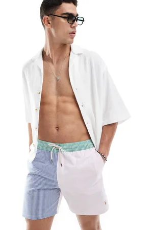 Ralph Lauren Traveler - Badeshorts med ikonlogo og farveblokke i i bæk-og-bølge-stof i klassisk pasform