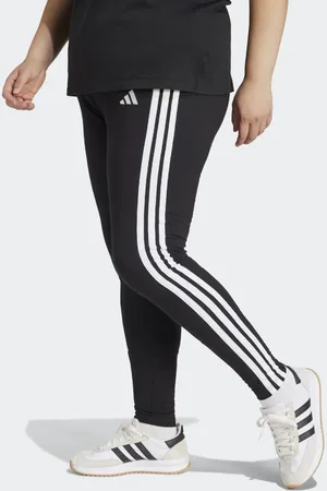 adidas Essentials - Sorte plus size-leggings med 3 hvide striber i bomuld