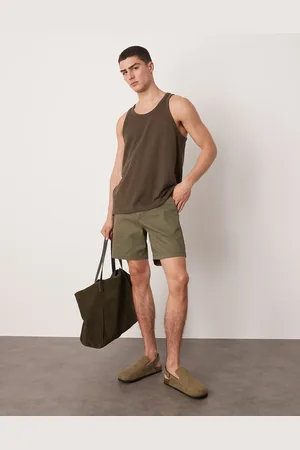 ASOS Mellemlange skinny-chinoshorts i kakigrøn-Sort