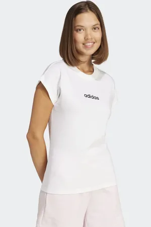 adidas Essentials - Hvid T-shirt med sort logo i bomuld