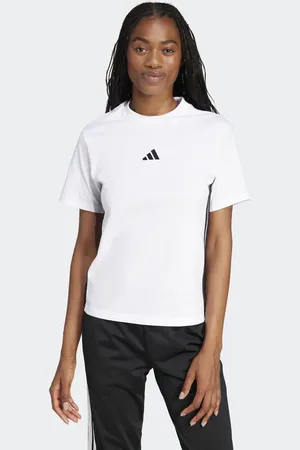 adidas Essentials - Hvid T-shirt med 3 sorte striber i bomuld