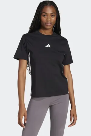 adidas Essentials - Sort T-shirt med 3 hvide striber i bomuld