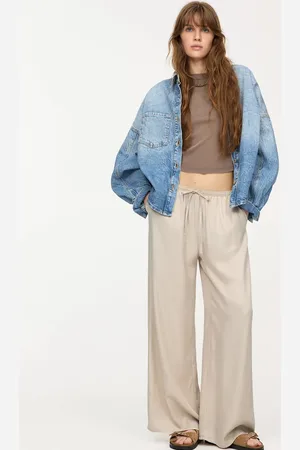 Pull&Bear Joggingbukser i satin med brede ben-Neutral