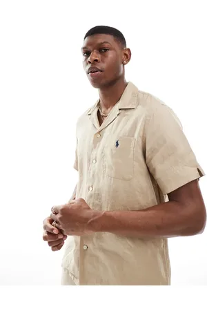 Ralph Lauren Klassisk oversized kortærmet skjorte i hør med reverskrave og ikonlogo-Neutral