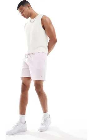 Ralph Lauren Traveler - Lyserøde badeshorts med ikonlogo og striber i bæk-og-bølge-stof i klassisk pasform
