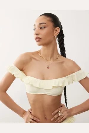 Reclaimed Lysegul offshoulder-bikinitop med flæser