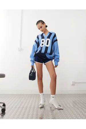 Edikted Larson - Oversized polo-sweater med /marineblå striber-Hvid