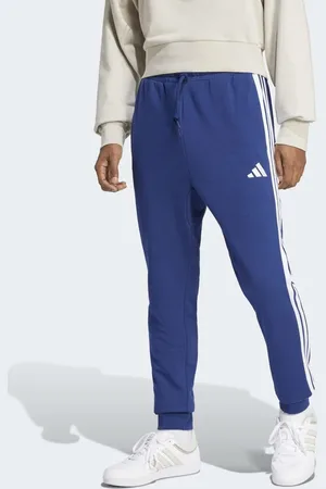 adidas Essentials - Mørkeblå bukser med frotté-for og 3 hvide striber