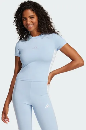 adidas Essentials - Lyseblå smal baby-T-shirt med 3 hvide striber