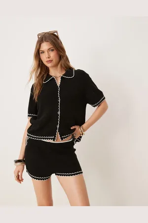 ASOS Sorte strand-shorts i strik med bølgekant i kontrastfarve - Del af sæt-Multifarvet