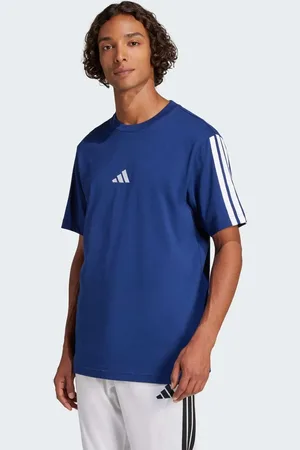 adidas Essentials . Mørkeblå T-shirt med 3 hvide striber i jersey