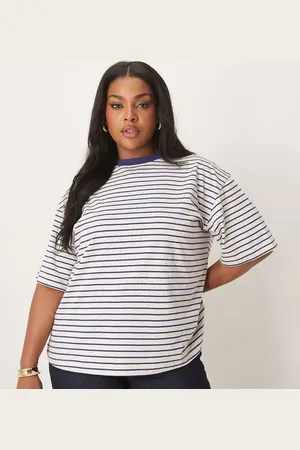 ASOS ASOS DESIGN Curve - Nistret oversized T-shirt med striber-Hvid