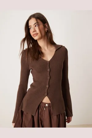 ASOS Chokoladebrun cardigan i ribstrik med v-hals og krave