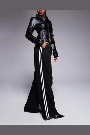 River Island Sorte joggingbukser med brede ben og sidestriber