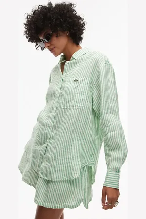 Lacoste Oversized skjorte med lange ærmer og grønne og hvide striber - Del af sæt