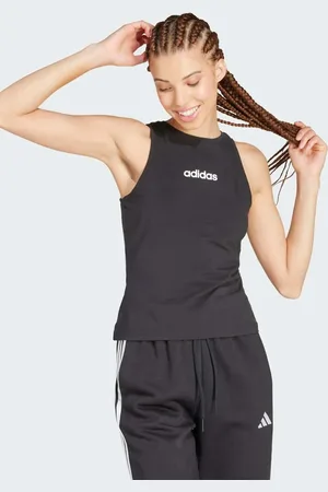 adidas Essentials - Sort smal tanktop med hvidt logoprint i bomuld