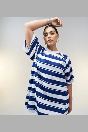ASOS ASOS DESIGN Curve - T-shirt-minikjole med swing-snit og blå striber-Multifarvet