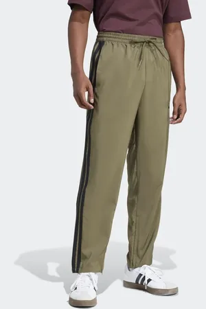 adidas Essentials - Stanford - Olivengrønne bukser med 3 sorte striber og åbne kanter